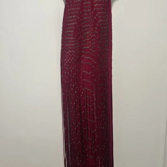 Burgundy Studded Fringe Herve Ledger Dress - Picture 9 of 12